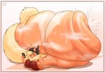 anthro bandage bandage_on_face beanie big_breasts big_butt blonde_hair blush bodily_fluids breasts butt butt_expansion clothed clothing ear_piercing electronics expansion female fluffy fluffy_tail fur hair hand_on_own_breast hat headgear headwear heart_symbol holding_object holding_phone huge_butt hyper hyper_butt jiggling looking_pleasured lying motion_lines multicolored_body multicolored_fur musk musk_clouds neck_tuft on_front pantsless partially_clothed phone piercing simple_background slap solo sweat sweaty_butt tail topwear tuft two_tone_body two_tone_fur mr.coco nintendo pokemon ash_(void_dew) eeveelution flareon generation_1_pokemon pokemon_(species) absurd_res hi_res watermark
