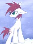 ambiguous_gender cutie_mark fan_character feral fur green_eyes hair hasbro hooves my_little_pony queenbloodysky red_hair simple_background solo standing white_body white_fur