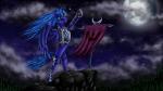 armor banner blue_body blue_eyes blue_feathers blue_fur blue_hair cloud cutie_mark feathered_wings feathers female feral fur hair horn moon mountain outside sky solo star wings bra1neater friendship_is_magic hasbro my_little_pony mythology princess_luna_(mlp) equid equine mammal mythological_creature mythological_equine winged_unicorn 16:9 2014 absurd_res hi_res widescreen