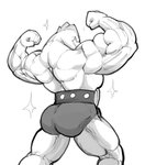 anthro back_muscles biceps butt butt_focus butt_pose flexing male muscular muscular_anthro muscular_male pose smile smirk solo sparkles chirros nintendo pokemon generation_1_pokemon lizard machoke pokemon_(species) reptile scalie