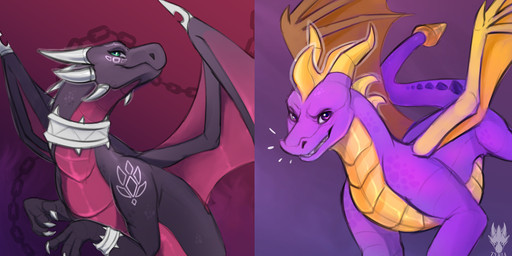 2_horns 3_fingers 5_horns abstract_background arm_markings armlet black_body black_scales chain claws countershading digitigrade duo facial_markings female female_feral feral finger_claws fingers frill_(anatomy) green_eyes head_crest head_frill head_markings horn horn_sheath jagged_mouth long_neck long_snout long_tail male male_feral markings membrane_(anatomy) membranous_wings multi_horn multicolored_body neck_ring neck_spikes on_hind_legs purple_body purple_eyes purple_scales quadruped red_body red_countershading red_scales scales shoulder_markings smile snout tail tapering_tail teeth two_tone_body ventral_scales wing_blade wings yellow_body yellow_countershading yellow_scales zyria activision european_mythology mythology spyro_the_dragon cynder spyro dragon mythological_creature mythological_scalie scalie western_dragon 2022 digital_media_(artwork) hi_res portrait signature