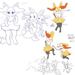 3_fingers 3_toes ambiguous_anthro ambiguous_feral ambiguous_gender anthro arm_tuft ball_gag big_tail biped black_body black_fur blush blush_lines bodily_fluids bound breasts breath cheek_tuft chest_tuft collar digitigrade dipstick_tail directional_arrow dripping dust_cloud ears_down emanata eye_contact facial_tuft falling featureless_breasts feet female female_anthro feral fingers flat_chested front_view fur gag gender_symbol group hands_tied holding_leash holding_object inner_ear_fluff kneeling leash leashed_collar looking_at_another looking_at_viewer looking_down lying male_symbol markings mouth_closed multicolored_body multicolored_fur nude nude_ambiguous nude_anthro nude_female object_in_tail on_back on_one_leg onomatopoeia orange_body orange_eyes orange_fur orange_nose orange_tail pawpads pivoted_ears pointy_ears pokeball prick_ears ribbons_(anatomy) saliva saliva_drip shoulder_tuft side_view simple_background sitting small_breasts smile sound_effects standing stated_gender stick stick_in_tail sweat sweatdrop symbol tail tail_markings text toes tuft twitter_handle two_tone_tail white_background white_body white_fur yellow_body yellow_fur yellow_tail hurai_of_kaki moduckten nintendo pokemon braixen canid eevee eeveelution gardevoir generation_1_pokemon generation_3_pokemon generation_6_pokemon humanoid mammal pokemon_(species) sylveon 1:1 2025 artist_collaboration artist_name dated digital_drawing_(artwork) digital_media_(artwork) english_text flat_colors hi_res japanese_text multiple_scenes source_request translated