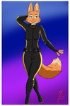 anthro border clothed clothing costume eyebrow_piercing facial_piercing female fur orange_body orange_fur piercing simple_background smile solo white_border marcus_poorner dreamworks the_bad_guys diane_foxington canid canine fox mammal hi_res