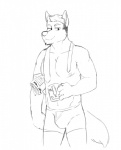 anthro boxer_briefs bulge clothed clothing fist male mature_anthro mature_male muscular muscular_anthro muscular_male necktie nipples partially_clothed pecs solo tail topless underwear genchi vasuki canid canine canis mammal wolf black_and_white monochrome