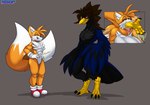 2_tails almost_fully_inside anthro duo fatal_vore fur male male_pred male_prey multi_tail muscular muscular_anthro muscular_male oral_vore orange_body smaller_pred swallowing tail tongue vore yellow_body foxynoms sega sonic_the_hedgehog_(series) miles_prower avian bird canid canine fox mammal hi_res