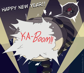 air_puff anthro belly big_belly big_tail exclamation_point eyes_closed holiday_message holidays hose hose_in_butt hose_inflation huge_belly hyper hyper_belly immobile inflation kerchief lights macro motion_lines number onomatopoeia popping red_kerchief sound_effects tail text tube_bulge twitter_handle worried bxnusducks new_year bandana_(bxnusducks) mammal procyonid raccoon 2021 absurd_res dated english_text hi_res sequence