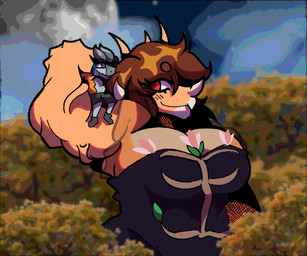 anthro biceps big_breasts blue_body blue_scales blush breasts clothing duo feathers female forest forest_background highlights_(coloring) horn larger_female macro male male/female muscular muscular_female nature nature_background orange_body orange_scales plant scales size_difference smaller_male smile tree vein white_highlights andy_bunny_(sleepu) goodbye_volcano_high ko_op_(game_developer) fan_character jaro rosa_(gvh) alvarezsaurid alvarezsaurus aquilops ceratopsian dinosaur feathered_dinosaur feathered_scalie marginocephalian ornithischian prehistoric_species reptile saurischian scalie theropod 6:5 trans_(lore) trans_woman_(lore)