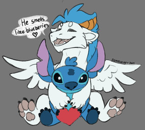 blue_mane blue_nose chibi fluffy holidays horn mane plushie smile teeth white_body symrea disney lilo_and_stitch mythology valentine's_day starfall_the_dragon stitch_(lilo_and_stitch) dragon mythological_creature mythological_scalie scalie