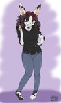 anthro black_body black_fur brown_eyes brown_hair clothing eyewear female fur glasses hair nails solo white_body white_fur spike_the_furry hi_res