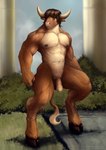 abs anthro balls biceps brown_body brown_fur brown_hair brown_nipples column deltoids flaccid foreskin fur genitals hair hooves horn humanoid_genitalia humanoid_penis long_foreskin looking_aside male mouth_closed multicolored_body multicolored_fur muscular muscular_anthro muscular_male navel nipples nude outside pecs penis plant pubes quads shrub solo standing tan_body tan_fur tight_foreskin two_tone_body two_tone_fur unretracted_foreskin satanic_monkey european_mythology greek_mythology mythology bovid bovine mammal minotaur 2020 hi_res