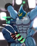 abs anthro biceps bodily_fluids bound cum duo ejaculation evil_grin genital_fluids genitals male male/male mask multi_genitalia multi_penis muscular muscular_anthro muscular_male pecs penis restrained smile struggling submissive submissive_male superhero teeth ryuukikeito steel_shark_(character) todex_(character) fish marine shark censored