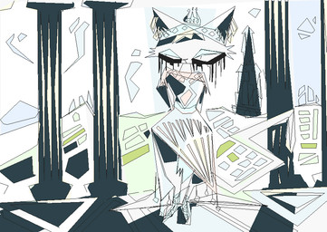 anthro clothed clothed_female clothing column crown detailed_background dress female geometric headgear solo tiara naircat domestic_cat felid feline felis mammal 2017 digital_media_(artwork) microsoft_paint_(artwork)