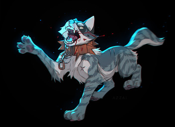 angry back_scar black_background black_pawpads blood blood_in_mouth blue_body blue_eyes blue_fur bodily_fluids chained_collar cheek_tuft claws collar facial_tuft fangs feral fur male markings multicolored_pawpads open_mouth pawpads pink_pawpads scar shoulder_scar simple_background solo striped_body striped_fur striped_markings stripes tail teeth tuft two_tone_pawpads white_body white_fur azzai akita canid canine canis domestic_dog mammal spitz 2024 colored colored_sketch digital_drawing_(artwork) digital_media_(artwork) shaded sketch