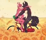 anthro bicycle cycling duo featureless_crotch female flower male male/female nude outside plant sitting smile vehicle dyaniful canid canine canis felid feline lynx mammal wolf