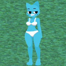 anthro blue_body blue_fur bra clothing fangs female fur panties solo teeth underwear anxietyfilledfluf cartoon_network the_amazing_world_of_gumball nicole_watterson felid feline mammal 1:1