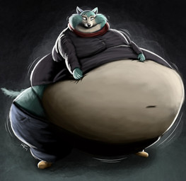 anthro belly big_belly bottomwear clothed clothing eye_scar facial_scar footwear fur half-closed_eyes hand_on_belly huge_belly hyper hyper_belly jacket male morbidly_obese morbidly_obese_anthro morbidly_obese_male mouth_closed narrowed_eyes navel obese obese_anthro obese_male overweight overweight_anthro overweight_male pants scar shirt shoes solo standing tail topwear ian-exe beastars legoshi_(beastars) canid canine canis mammal wolf 2021 hi_res signature