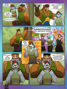 anthro backwards_baseball_cap backwards_hat baseball_cap birthday birthday_party blue_body blue_fur blue_hair blush bottomwear brazilian_flag brazilian_flag_tank_top brazilian_flag_topwear brown_body brown_fur brown_hair bulge carrying_another clothed clothing denim denim_bottomwear denim_clothing denim_shorts dialogue fully_clothed fur group hair hand_on_shoulder happy hat headgear headwear imminent_orgy larger_male male male/male muscular muscular_male pecs red_hair shirt shorts shoulder_carry size_difference smaller_male speech_bubble star_eyes tank_top text topwear shawd floof_siren johnny_rock canid canine canis domestic_cat domestic_dog equid equine felid feline felis fox horse husky mammal mustelid nordic_sled_dog otter spitz 2026 3:4 comic english_text hi_res