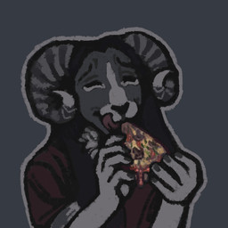 anthro female food pizza solo tongue greennie bovid caprine mammal sheep 1:1 2026 digital_media_(artwork) digital_painting_(artwork) headshot_portrait hi_res icon painting_(artwork) portrait