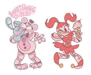 angry anthro biped blue_body blue_fur bow_tie buckteeth button_(fastener) claws clothing clown_shoes dessert dialogue duo eyelashes eyes_closed female floppy_ears food fur group hand_on_face hat headgear headwear holding_food holding_object ice_cream ice_cream_cone licking licking_lips machine male multicolored_body multicolored_fur one_eye_closed pigtails pink_body pink_fur puppet rosy_cheeks simple_background speaker standing teeth text tongue tongue_out toony top_hat two_tone_body two_tone_fur white_background white_body white_fur wink kyrakupetsky five_nights_at_freddy's scottgames sister_location circus_baby_(fnaf) funtime_freddy_(fnafsl) puppet_bonnie_(fnafsl) android animatronic bear domestic_rabbit humanoid lagomorph leporid mammal oryctolagus rabbit robot 2019 english_text hi_res
