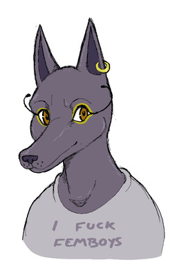 anthro black_body black_fur brown_eyes clothing ear_piercing ear_ring eyelashes eyeliner fur makeup male piercing profanity ring_piercing solo text yellow_eyeliner alekoin egyptian_mythology middle_eastern_mythology mythology anubis anubian_jackal canid canine canis deity domestic_dog jackal mammal english_text