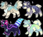 2017 adopt alpha_channel ambiguous_gender blue_body blue_eyes blue_fur blue_kerchief blue_neckerchief canid canine canis clothing curled_tail digital_drawing_(artwork) digital_media_(artwork) digitigrade domestic_dog dot_eyes feral flat_colors fur green_body green_fur green_nose grey_body grey_fur group head_tuft horn jaspering kerchief mammal markings neckerchief outline pattern_clothing pattern_kerchief pattern_neckerchief pattern_scarf paws pink_body pink_fur pink_horn pink_nose purple_body purple_fur purple_nose ring_(marking) ringed_tail round_ears scarf short_tail simple_background snout striped_clothing striped_kerchief striped_markings striped_neckerchief striped_scarf striped_tail stripes tail tail_markings tan_body tan_fur transparent_background tuft unicorn_horn white_outline x_marking yellow_body yellow_eyes yellow_fur yellow_inner_ear