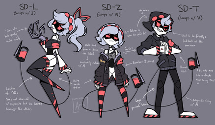 3_fingers 4_fingers alternate_universe black_clothing black_hat black_headwear black_jacket black_topwear clothing female fingers frown grin group hair hat headgear headwear jacket long_hair machine male mechanical_arm mechanical_leg mechanical_tail not_furry pegleg ponytail screen_eyes short_hair sleeveless_shirt smile tail tongue tongue_out topwear trio white_hair lumineary-arts glitch_productions murder_drones lizzy_(murder_drones) thad_(murder_drones) uzi_(murder_drones) disassembly_drone humanoid robot robot_humanoid tailed_humanoid hi_res
