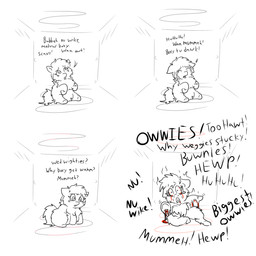 abuse ambiguous_feral ambiguous_gender baby_talk blood bloodshot_eyes bodily_fluids burning crying dialogue feral fur gore grill hair helpless hooves imminent_death melting neonate open_mouth pain pained_expression quadruped screaming sitting solo tail tears text torture trapped young young_ambiguous young_feral anonymous_artist fluffy_pony fluffy_pony_(species) mammal 1:1 english_text hi_res