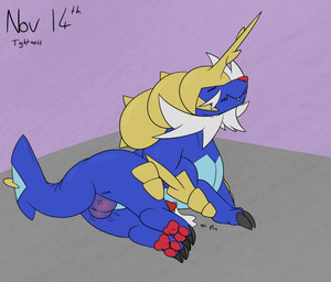 balls big_balls blue_body blue_fur bodily_fluids claws feral fur genital_fluids genitals male pawpads penis penis_tip precum solo alex.fetter nintendo no_nut_november pokemon sampson_(alex.fetter) generation_5_pokemon pokemon_(species) samurott hi_res meme