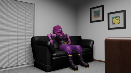 anthro black_sofa bracelet casting_couch clothed clothing female furniture hair hair_over_eyes jewelry purple_body purple_hair sitting sofa solo spiked_bracelet spikes karmanic_mizery among_us_twerk deltarune mythology undertale_(series) susie_(deltarune) dragon mythological_creature mythological_scalie scalie 16:9 3d_(artwork) digital_media_(artwork) hi_res meme widescreen