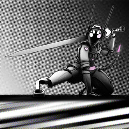 3_fingers action_pose ambiguous_gender antennae_(anatomy) anthro fingers glowing heart_(marking) heart_symbol holding_melee_weapon holding_object holding_sword holding_weapon lights machine manga_style markings melee_weapon multi_eye pose running_blade screen screen_face segmented_tail simple_background solo sword tail thick_thighs weapon epilepsy_warning syn-blue android robot 1:1 2026 3d_(artwork) adobe_photoshop_(artwork) black_and_white digital_media_(artwork) hi_res monochrome shaded nonbinary_(lore)