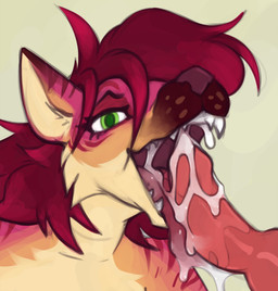 anthro bodily_fluids cum cum_in_mouth cum_inside duo female genital_fluids genitals looking_at_viewer male male/female open_mouth oral penis teeth tongue marsminer hyena mammal