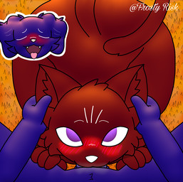 ahegao anthro blowjob_face blue_body blue_fur blush dominant dominant_male duo fellatio fur genitals looking_pleasured male male/male mouth_on_penis oral oral_penetration penetration penile penile_penetration penis penis_in_mouth red_body red_fur sex simple_background submissive submissive_male frosty_risk chaz_barkley(bruce_bronze) riley_augestine(bruce_bronze) canid canine canis domestic_cat domestic_dog felid feline felis mammal