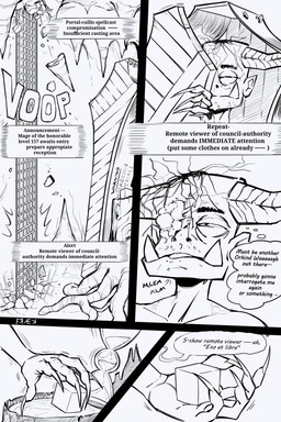 cave coffin cube_(object) dialogue horn hourglass_(object) long_nails magic_user male roots solo speech_bubble text fraek viktorus humanoid orc comic english_text hi_res monochrome