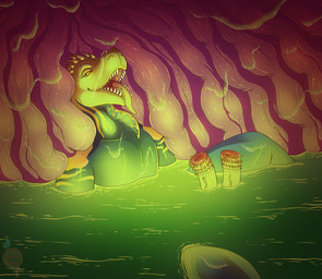 2_penises bodily_fluids genitals internal male multi_genitalia multi_penis organs penis solo stomach stomach_acid tongue tongue_out vore citrusfang capcom monster_hunter fanged_wyvern jagras lizard reptile scalie hi_res