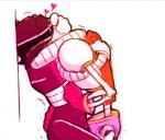 ambiguous_gender bone duo female hair heart_symbol hug kissing machine male not_furry papyton simple_background skeleton standing undertale undertale_(series) mettaton mettaton_ex papyrus_(undertale) humanoid robot undead