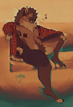 anthro armpit_hair body_hair brown_body brown_fur brown_hair clothing crotch_tuft dewlap_(anatomy) eyebrow_piercing facial_piercing female flannel_shirt fur hair nipple_tape nose_piercing pasties piercing red_clothing red_shirt red_topwear septum_piercing shirt solo tape topwear tuft tusks baranarts absurd_res hi_res