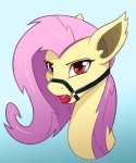 2016 ball_gag blue_background equid fangs female feral flutterbat_(mlp) fluttershy_(mlp) friendship_is_magic gag gagged gradient_background hair hasbro long_hair mammal my_little_pony pony-butt-express simple_background solo teeth