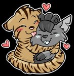 ambiguous_gender blush blush_lines chibi duo face_lick feral fur grey_body grey_fur handpaw head_tuft heart_symbol hug licking notched_ear open_mouth open_smile paws pink_blush pink_nose smile snout striped_body striped_fur stripes tail telegram_sticker tongue tongue_out tuft white_blush ezpups nintendo pokemon fray_(icy_vixen) tips_(tptstt) domestic_cat felid feline felis generation_1_pokemon mammal pokemon_(species) vulpix alpha_channel low_res