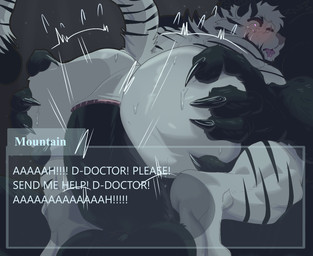anal anal_penetration anthro anthro_on_anthro anthro_penetrated anthro_penetrating anthro_penetrating_anthro anthro_raping_anthro anus balls begging_for_help big_butt black_body black_fur blush bodily_fluids bouncing_butt butt butt_grab claws dialogue dialogue_box drooling duo erection faceless_character faceless_male forced fur genitals glowing glowing_eyes grey_background hand_on_butt humanoid_genitalia humanoid_penis looking_up male male/male male_penetrated male_penetrating male_penetrating_male male_raping_male motion_lines nude open_mouth penetration penile penile_penetration penis raised_tail rape red_eyes saliva sex simple_background striped_body striped_fur stripes sweat tail text tongue tongue_out white_body white_fur yelling pinumontbalou arknights hypergryph mythology studio_montagne mountain_(arknights) canid canine felid feline felis mammal mythological_canine mythological_creature pantherine tiger werecanid werecanine werecreature werewolf 2025 english_text hi_res