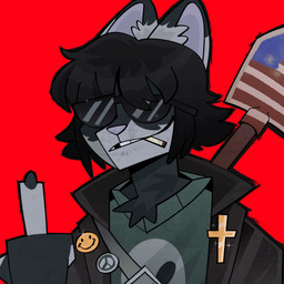 american_flag anthro cigarette cigarette_in_mouth cosplay cross eyewear fur gesture hand_gesture male middle_finger multicolored_body multicolored_fur object_in_mouth peace_symbol smiley_face solo sunglasses united_states_of_america mia0hmia postal_(series) nikolas_(solidsnuck) postal_dude canid canine canis mammal wolf absurd_res hi_res