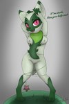 anthro breasts exhibitionism female genitals nipples pussy raised_arms small_breasts smile solo stuck tangled_up text toy yo-yo darkholm1 nintendo pokemon floragato generation_9_pokemon pokemon_(species) 2:3 absurd_res colored hi_res