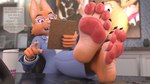 16:9 3d_(artwork) 4_toes anthro bandai_namco barefoot bracelet canid canine chutos claws clipboard clothed clothing coffee_cup container crossed_ankles cup dialogue diane_foxington digimon digimon_(species) digit_ring digital_media_(artwork) dominant dominant_female dreamworks english_text eyebrow_piercing eyewear facial_piercing feet feet_on_table female foot_fetish foot_focus fox fur gesture glasses hand_gesture hi_res hindpaw holding_clipboard holding_object humanoid_feet jewelry job_interview looking_at_viewer mammal office pawpads paws piercing plantigrade plantigrade_pawpads pointing pointing_at_viewer renamon ring soles solo suit text the_bad_guys toe_claws toe_ring toes widescreen