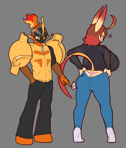 anthro back_boob big_breasts big_butt bottomwear bra bra_through_clothing breasts butt clothing denim denim_bottomwear denim_clothing female fire footwear frustrated hair huge_breasts jacket jeans looking_back male pants plant pseudo_hair putting_on_clothes rear_view shirt socks thong topwear underwear upset zipper dibujosv12 nintendo pokemon echo_(echovalia) armarouge eeveelution elemental_creature elemental_humanoid fire_creature fire_humanoid flora_fauna generation_4_pokemon generation_9_pokemon humanoid leafeon mammal pokemon_(species) absurd_res digital_media_(artwork) hi_res