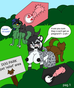 animal_genitalia animal_penis anthro anthro_on_feral anthro_penetrated anus ass_to_ass backsack balls bestiality big_breasts bodily_fluids breasts butt cum cum_in_uterus cum_in_vagina cum_inside cumshot ejaculation female female_on_feral feral feral_penetrating feral_penetrating_anthro genital_fluids genitals group humiliation impregnation impregnation_risk internal internal_vaginal knot knotted_penis knotting male male/female park penetration penis pregnant pregnant_anthro pregnant_female public public_exposure public_humiliation public_nudity public_sex reverse_doggystyle sex speech_bubble text top_hole unwanted_impregnation uterus uterus_view vaginal vaginal_penetration x-ray_view naawadeer toyi_(naawadeer) canid canine canis domestic_dog felid feline mammal scalie english_text hi_res