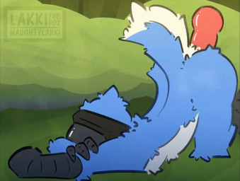 animal_genitalia animal_penis anthro ass_up beak blindfold blue_body blue_feathers canine_genitalia canine_penis disembodied_penis doggystyle feathers from_behind_position genitals grass knot knotted_penis male male_penetrated outside park penetration penis plant public public_sex sex side_view solo lakkithefox avian bird 2025 absurd_res animated hi_res short_playtime sound webm