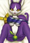 apple bed censored_nipples female food food_censorship fruit furniture kemono melee_weapon plant solo sword weapon yellow_eyes unknown_artist .hack cyberconnect2 mia_(.hack) domestic_cat felid feline felis mammal censored hi_res