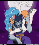 big_hair black_bars butt butt_grab carrying_another carrying_partner cat_tail duo exposed_butt female fighters full_moon hair half_naked hand_on_butt hug long_hair male melee_weapon moon nunchaku purple_sky sky weapon droll3 capcom darkstalkers mythology felicia_(darkstalkers) jon_talbain animal_humanoid canid canine canis cat_humanoid domestic_cat felid felid_humanoid feline feline_humanoid felis human humanoid mammal mammal_humanoid mythological_canine mythological_creature werecanid werecanine werecreature werewolf wolf hi_res letterbox