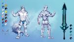 anthro bottomwear clothing front_and_back front_view fur jockstrap male melee_weapon multiple_angles pants rear_view solo sword underwear weapon e1ectronicchimera canid canine canis mammal wolf digital_media_(artwork) hi_res model_sheet