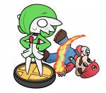 ambiguous_gender character_miniature clothing collar duo fire hat headgear headwear male micro miniature_model not_furry simple_background text text_on_clothing text_on_hat text_on_headwear white_background rakkuguy amiibo mario_bros nintendo pokemon super_smash_bros. airalin mario gardevoir generation_3_pokemon pokemon_(species)