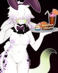 anthro bow_tie breasts fake_ears fake_rabbit_ears female food_tray genitals pussy solo tail lawychan mythology jelly_(jacobthebobcat) dragon hybrid mythological_creature mythological_scalie scalie 4:5